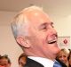 Malcolm Turnbull gets up close to National Heart Foundation mascot Have a Heart at Sydney's St Vincent's Hospital.