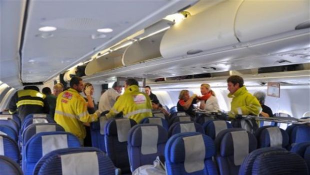 Rescue and medical workers from the Western Australian town of Exmouth met the flight after its the emergency landing, 50 minutes after the first nosedive. 