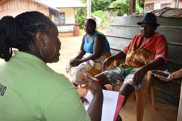  Photo of local leaders from the Bofokule community, Suriname, being interviewed by a Ministry of Regional Development.