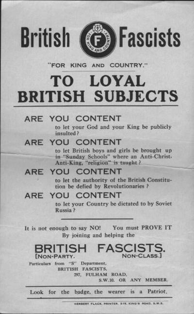 To Loyal British Subjects - leaflet published by British Fascists