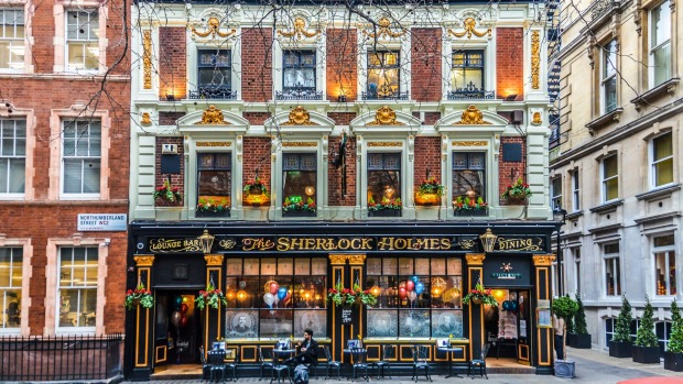 The Sherlock Holmes Pub in London, was so named in 1957 when it became home to Sherlock Holmes exhibits from the ...