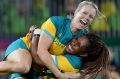 On the rise: Australia's rugby sevens women celebrate their Olymnpic gold in Rio.