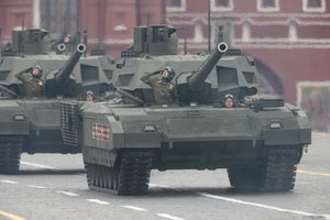 Russian soldiers drive military vehicles along Red Square during the Victory Day military parade to celebrate 72 years since the end of WWII and the defeat of Nazi Germany, in Moscow, Russia, on Tuesday, May 9, 2017.