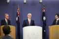 David Gonski, Prime Minister Malcolm Turnbull and Education Minister Simon Birmingham.