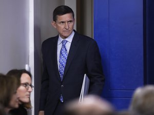 National Security Adviser Michael Flynn arrives for the daily news briefing at the White House, in Washington, Wednesday, Feb. 1, 2017.