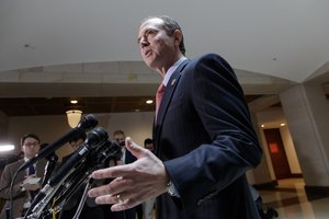 Rep. Adam Schiff, D-Calif., the ranking member of the House Intelligence Committee, speaks to reporters about the actions of Chairman Devin Nunes, R-Calif., as the panel continues to investigate Russian interference in the 2016 U.S. presidential election and the web of contacts between President Donald Trump's campaign and Russia, on Capitol Hill in Washington, Thursday, March 30, 2017.