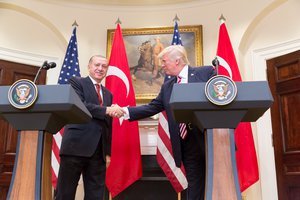 President Trump and President Erdoğan give a joint statement in the Roosevelt Room at the White House, Tuesday, May 16, 2017 in Washington, D.C.