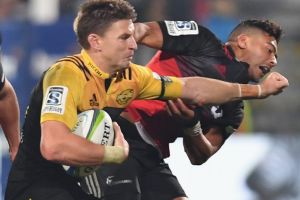 Not having it all his own way: Beauden Barrett.