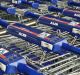 Hamburg, Germany - April 10, 2014: New Aldi Shopping Carts from a just opened new Aldi Discounter. Aldi is a German ...