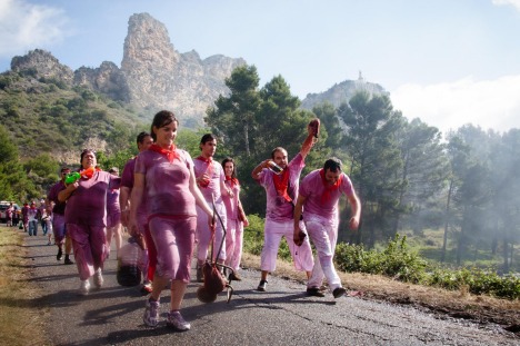 Revellers at Haro Wine Battle held annually on St Peter's Day. The battle sees thousands of people climb a mountain near ...