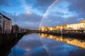 A rainbow over the River Liffey in Dublin. 