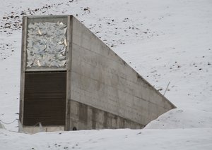 File - Entrance to the Svalbard 'doomsday' global seed vault, established in an abandoned mine as a repository of global plant diversity on the Norwegian island of Spitsbergen.