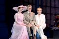 Julie Andrews, pictured with Anna O'Byrne who plays Eliza Doolittle and Charles Edwards, who plays Henry Higgins.