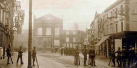 Luton Town Hall smouldering after the riot