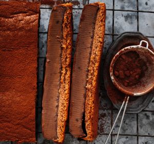 Magic: Adam Liaw's bitter caramel and cocoa custard layer cake.