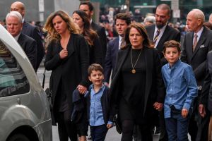 Lou Richards' family outside the cathedral. 