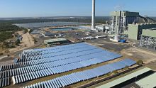 Solar panels lie in waste at Kogan Creek Power Station, near Chinchilla