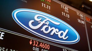 A monitor displays Ford Motor Co. signage on the floor of the New York Stock Exchange (NYSE) in New York, U.S., on ...