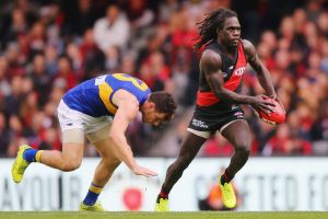 Anthony McDonald-Tipungwuti of the Bombers in action against West Coast last weekend. 