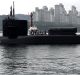 The guided-missile submarine USS Michigan arrives in Busan, South Korea. 