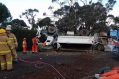 The scene of the truck rollover in Mount Macedon.