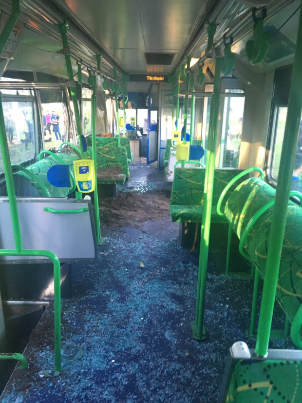 The soil from the truck spilt into the inside of the tram.