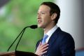 Facebook CEO and Harvard dropout Mark Zuckerberg delivers the commencement address at Harvard University.