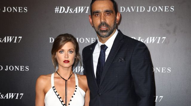 Newlyweds Natalie Croker and DJs ambassador Adam Goodes.