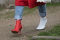 A guest wears the Celine mismatched shoes at the Chanel show during Paris Fashion Week in March. 