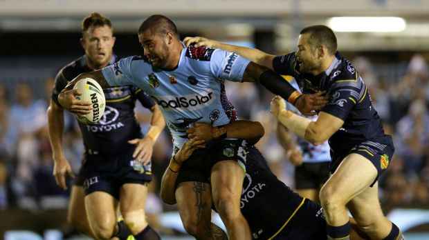 Smash and grab: Andrew Fifita forces his way through the defensive line before offloading to James Maloney, creating one ...