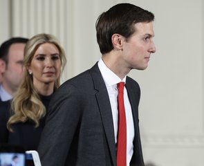 Senior adviser Jared Kushner and his wife Ivanka Trump arrive for news conference with President Donald Trump and German Chancellor Angela Merkel in the East Room of the White House in Washington, Friday, March 17, 2017.