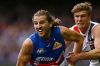 MELBOURNE, AUSTRALIA - MAY 27:  Jack Newnes of the Saints tackles Marcus Bontempelli of the Bulldogs during the round 10 ...