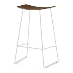  - Winnie Matte White Stool With Solid American Walnut Seat by Glid Studio - Bar Stools and Counter Stools