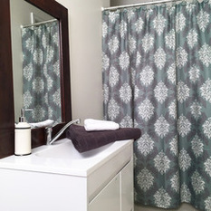  - Damask Shower Curtain Set + 12 Decorative Hooks Blue and Grey - Shower Curtains