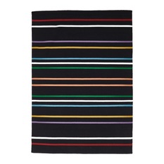  - Geilo Black Hand-Knotted Rug with Multi-Coloured Stripes - Floor Rugs