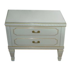  - White Pearl Painted Hand-Carved and Gilded Bedside Table. - Nightstands and Bedside Tables