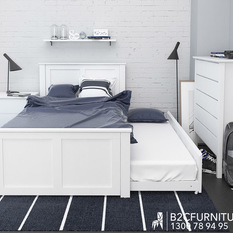  - Modern white king single trundle beds build with hardwood timber - Kids Beds