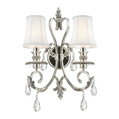  - Hampton Wall Sconce Light - Double Arm - Silver Plated - White Shade - Wall Sconces