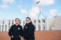 Talei Elu and Hope Davison outside parliament house. They are part a group of 50, the Australian Indigenous Youth Parliament.