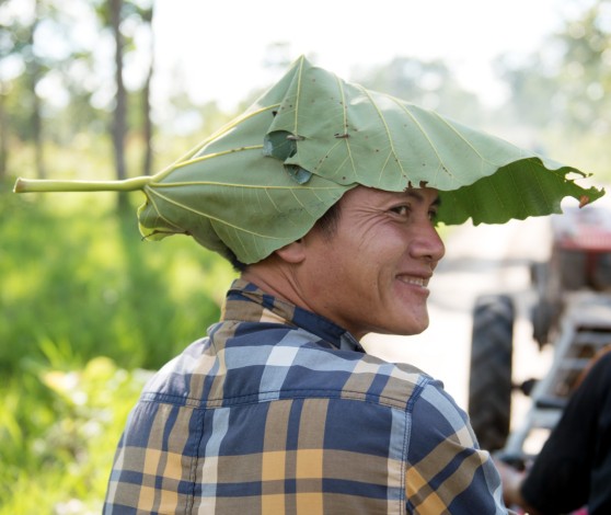 man with leaf hat