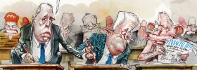 Gallery cartoon 21 April 2017 - Malcolm Turnbull, Tony Abbott and Peter Dutton sit the citizenship test