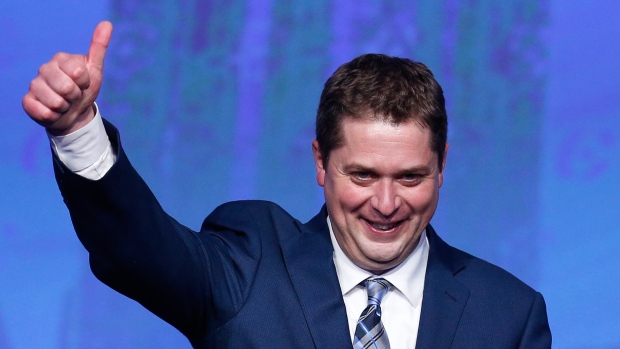 Andrew Scheer celebrates after winning the Conservative leadership during the convention in Toronto on Saturday. Now the party has an amiable, boyish leader who at least offers something of a blank slate, writes CBC's Aaron Wherry. 