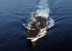 The Pacific Ocean (December 11, 2004) ñThe Nuclear Powered Aircraft Carrier USS Nimitz (CVN 68) steams along the coast of California.  Nimitz is currently conducting Composite Training Unit Exercise (COMPTUEX) off the coast of southern California