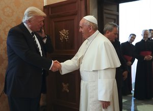 Pope Francis meets with President Donald Trump on the occasion of their private audience, at the Vatican, Wednesday, May 24, 2017.