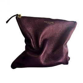 Large Leather Clutch - Metallic Aubergine