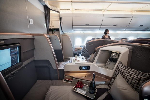 The business class cabin of Singapore Airlines' Airbus A350.