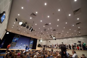 NATO Secretary General Jens Stoltenberg giving a press conference ahead of the Meeting of NATO Heads of State and Government in Brussels, Belgium, 24 May, 2017.