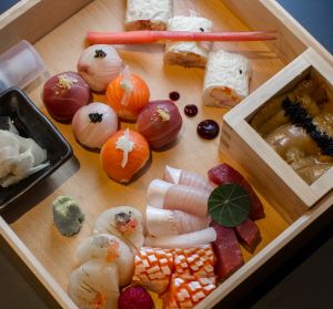 Deluxe sushi box served at Kisume Japanese restaurant in Melbourne.