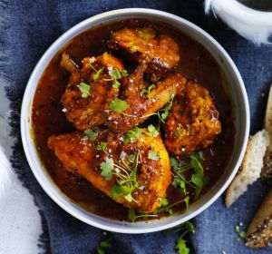 Borscht braised chicken with olive and dill dumplings