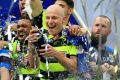 Huddersfield Town's Aaron Mooy celebrates winning the Championship play-off final at Wembley.